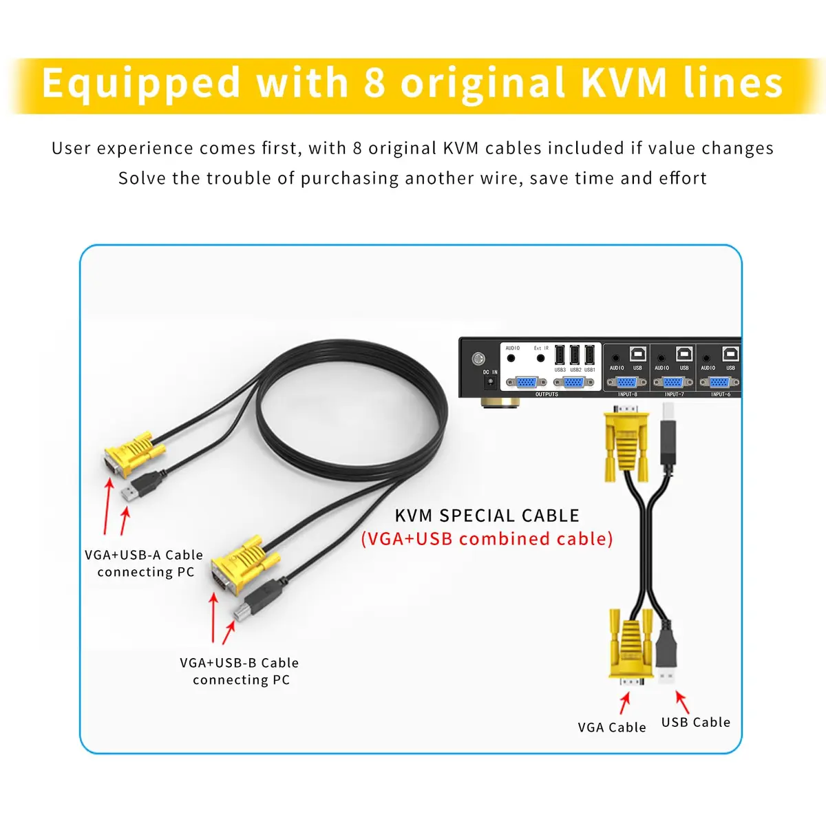 eKL 8 Port VGA KVM Switch 8x2 Support USB Audio Keyboard Mouse 1920x1440 | Share 8 Computers - view 6