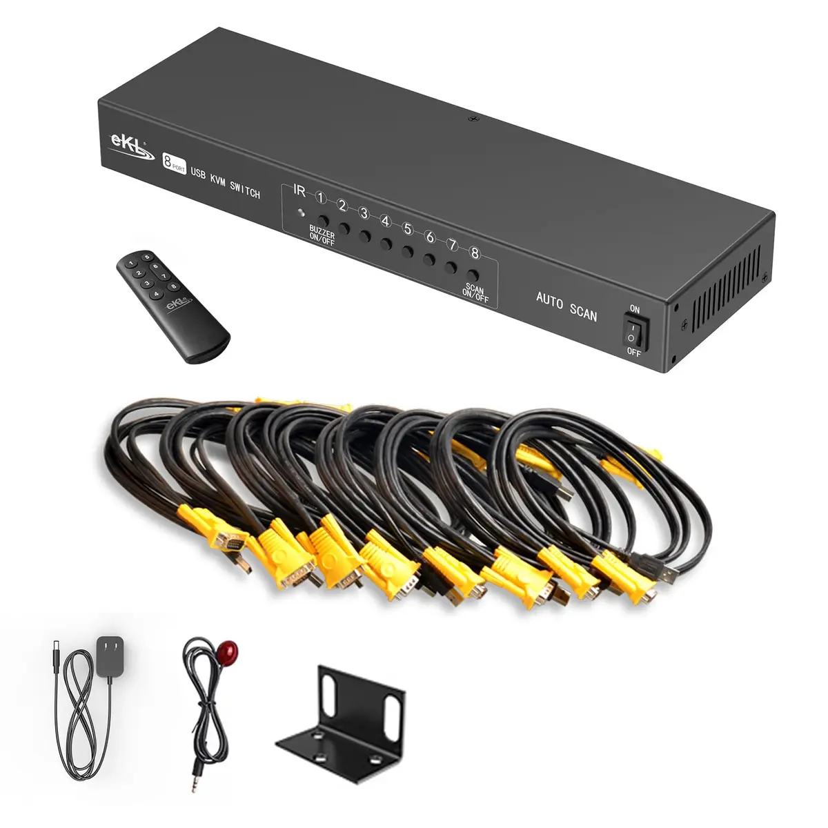 eKL 8 Port VGA KVM Switch 8x2 Support USB Audio Keyboard Mouse 1920x1440 | Share 8 Computers - view 9