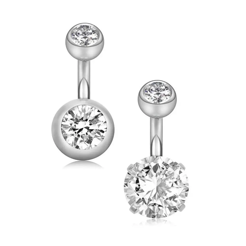 YHMM 14G Surgical Steel Belly Button Rings 10mm (0.39 inch) | 2Pcs Silver Cubic Zirconia Navel Barbell Stud - main product image