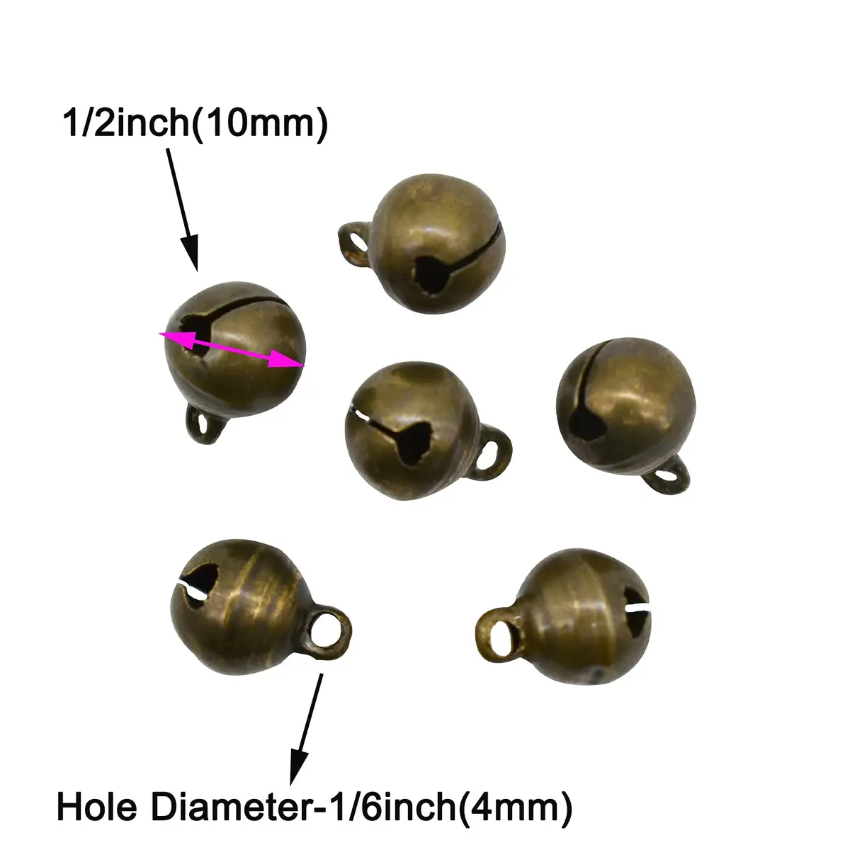 Maydahui 100 PCS Small Jingle Bells 10mm (0.4 inch) Vintage Bronze | 100-Piece Pack for Crafts & Decor - view 2