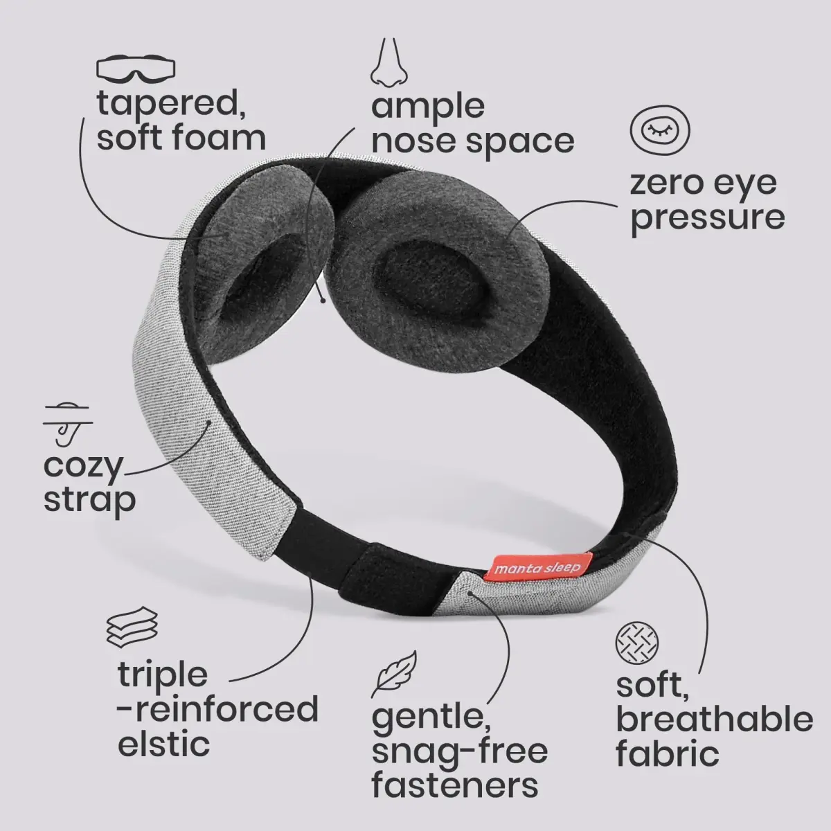 Manta Original Sleep Mask Gray | Maximum Blackout, Adjustable, Zero Eye Pressure, 1 Count - view 2