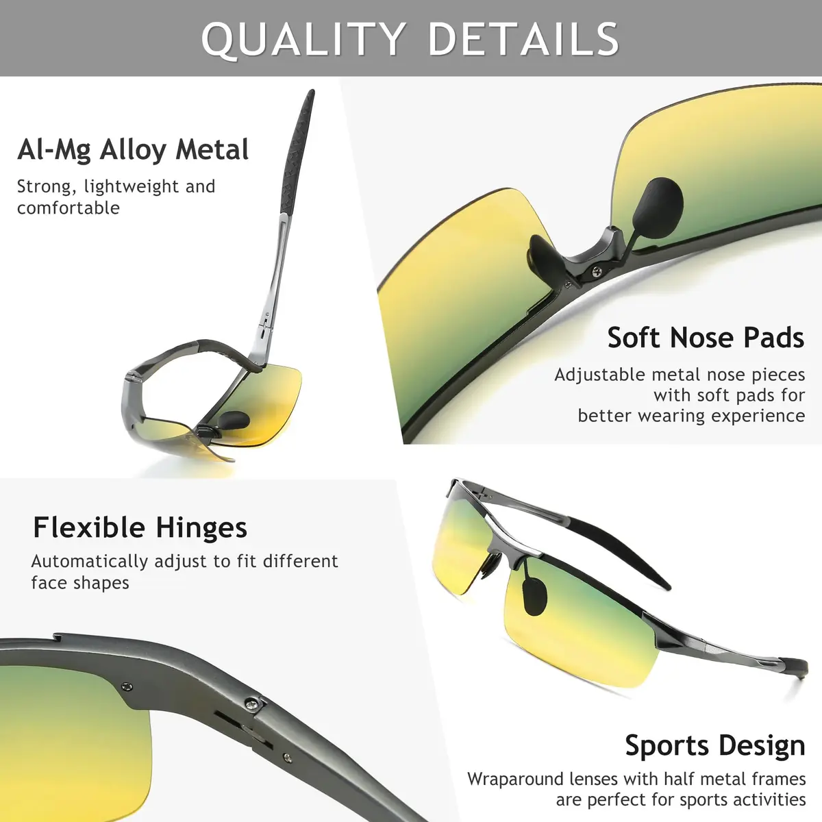 SUNGAIT HD Night Vision Polarized Sunglasses Gunmetal Frame | Anti Glare for Night Driving - view 4