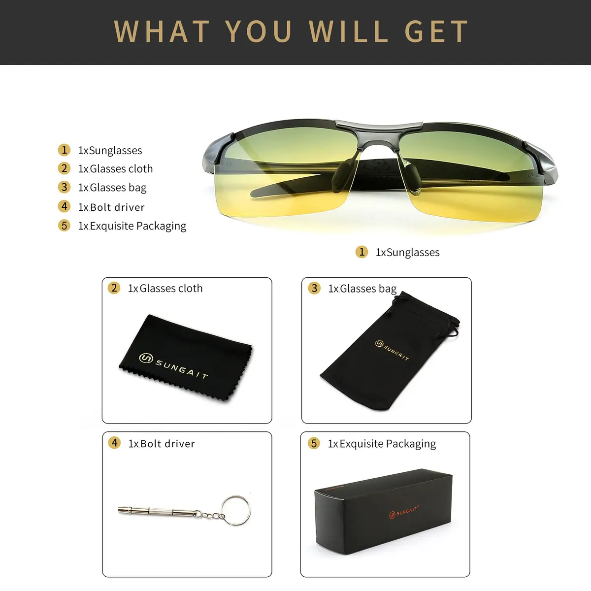 SUNGAIT HD Night Vision Polarized Sunglasses Gunmetal Frame | Anti Glare for Night Driving - view 6