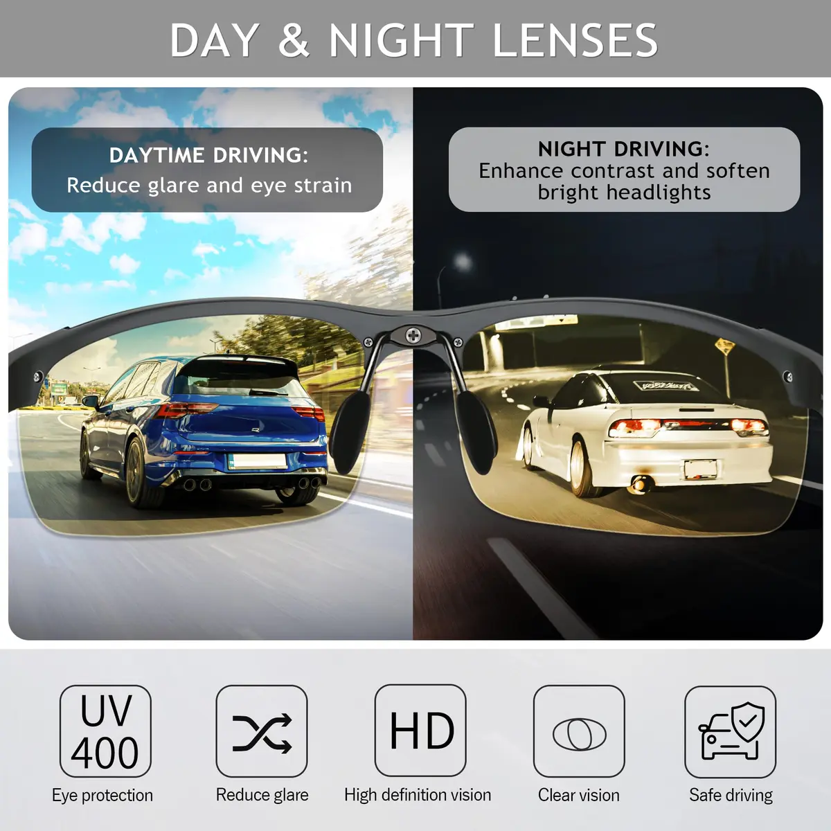 SUNGAIT HD Night Vision Polarized Sunglasses Gunmetal Frame | Anti Glare for Night Driving - view 2