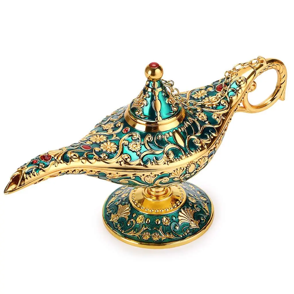 TASLAR Vintage Aladdin Genie Lamp Pot Green Zinc Alloy 7cm (2.76") | Collectible Arabian Costume Prop - main product image