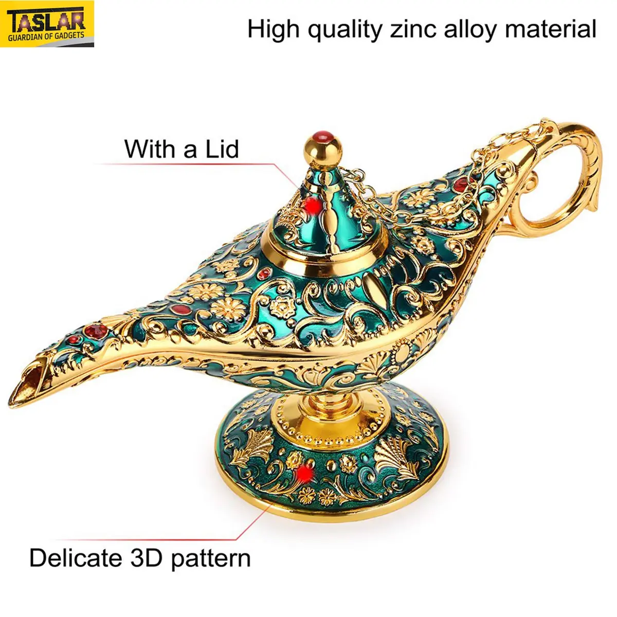 TASLAR Vintage Aladdin Genie Lamp Pot Green Zinc Alloy 7cm (2.76") | Collectible Arabian Costume Prop - view 2