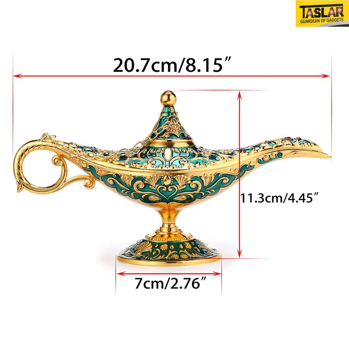 TASLAR Vintage Aladdin Genie Lamp Pot Green Zinc Alloy 7cm (2.76") | Collectible Arabian Costume Prop - view 3