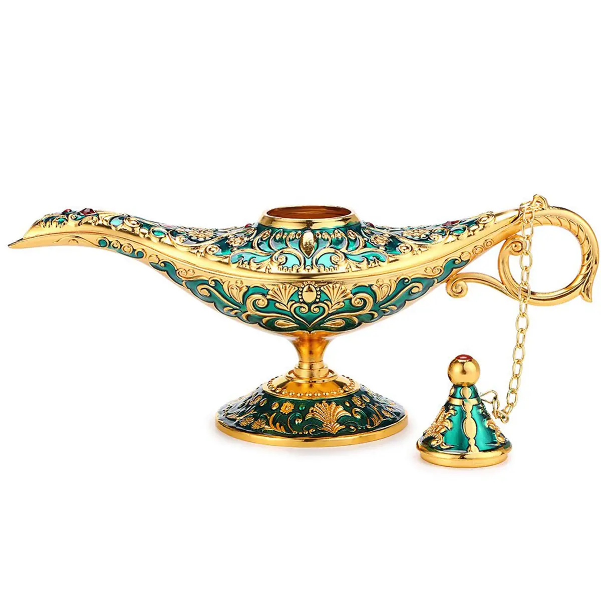 TASLAR Vintage Aladdin Genie Lamp Pot Green Zinc Alloy 7cm (2.76") | Collectible Arabian Costume Prop - view 4