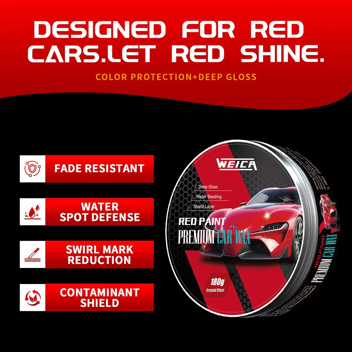 WEICA Car Wax for Red, Orange & Warm Color Paints | Sun Fade Defender & Metallic Pop | 180g Paste - view 2