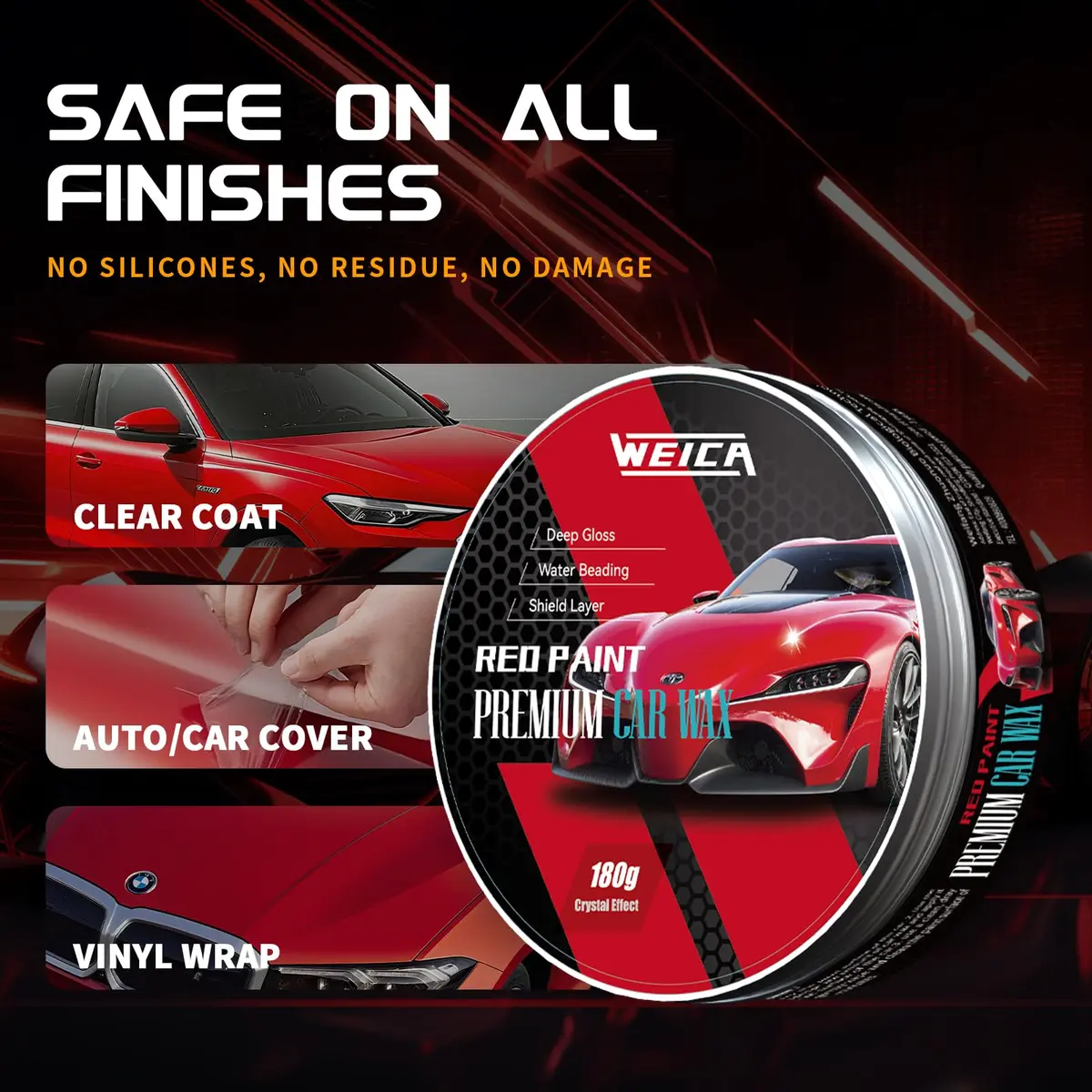 WEICA Car Wax for Red, Orange & Warm Color Paints | Sun Fade Defender & Metallic Pop | 180g Paste - view 4