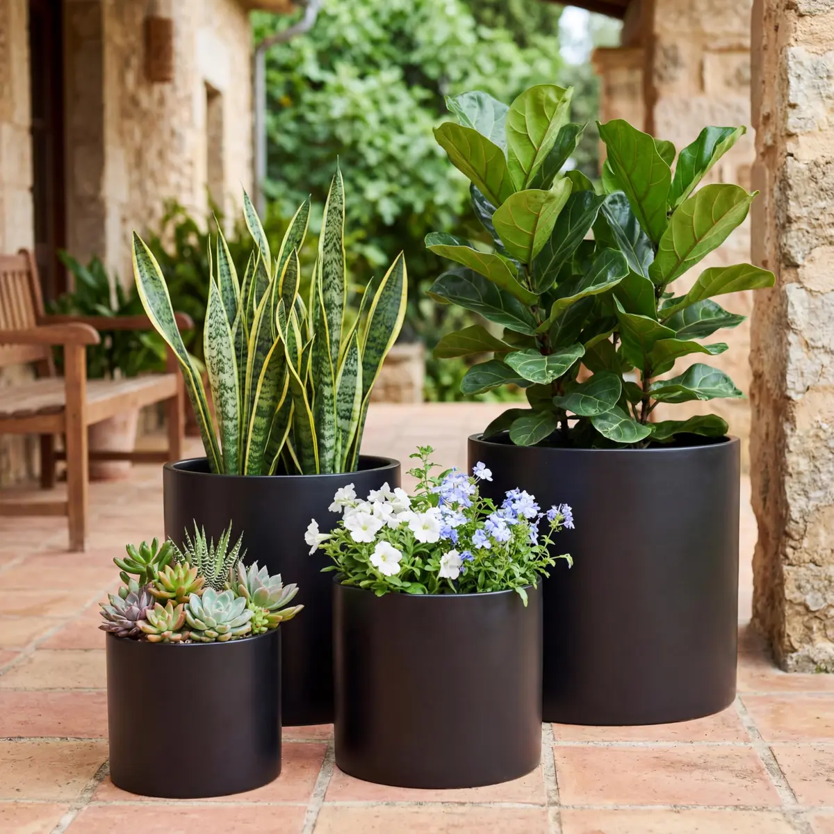 FaithLand 12 Inch Fiberstone Planter | Lightweight Modern Cylinder Plant Pot with Drainage Hole & Plug - view 7