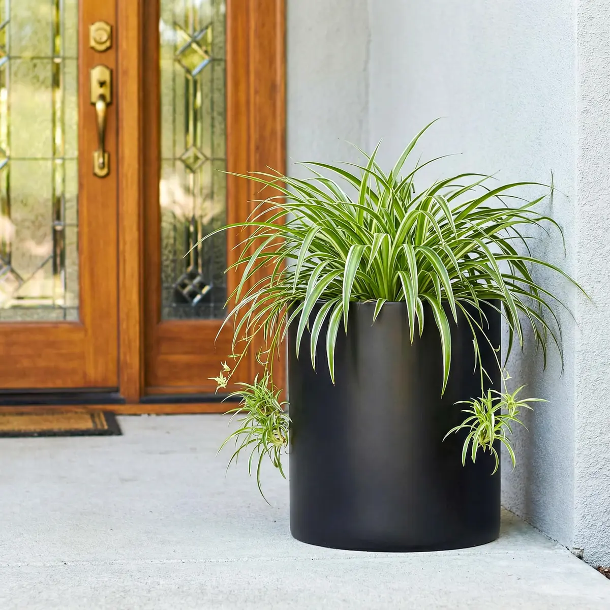 FaithLand 12 Inch Fiberstone Planter | Lightweight Modern Cylinder Plant Pot with Drainage Hole & Plug - view 8