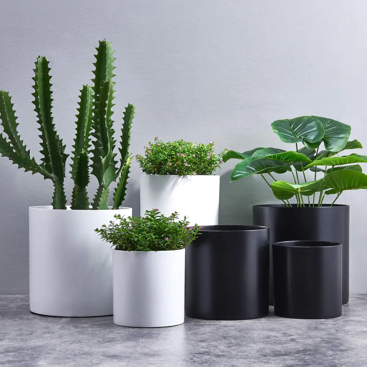 FaithLand 12 Inch Fiberstone Planter | Lightweight Modern Cylinder Plant Pot with Drainage Hole & Plug - view 4