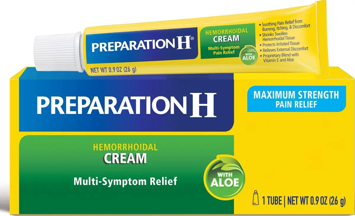 Preparation H Maximum Strength Hemorrhoid Pain Relief Cream 0.9 oz (26g) | FDA Approved Medication for Seniors - main product image