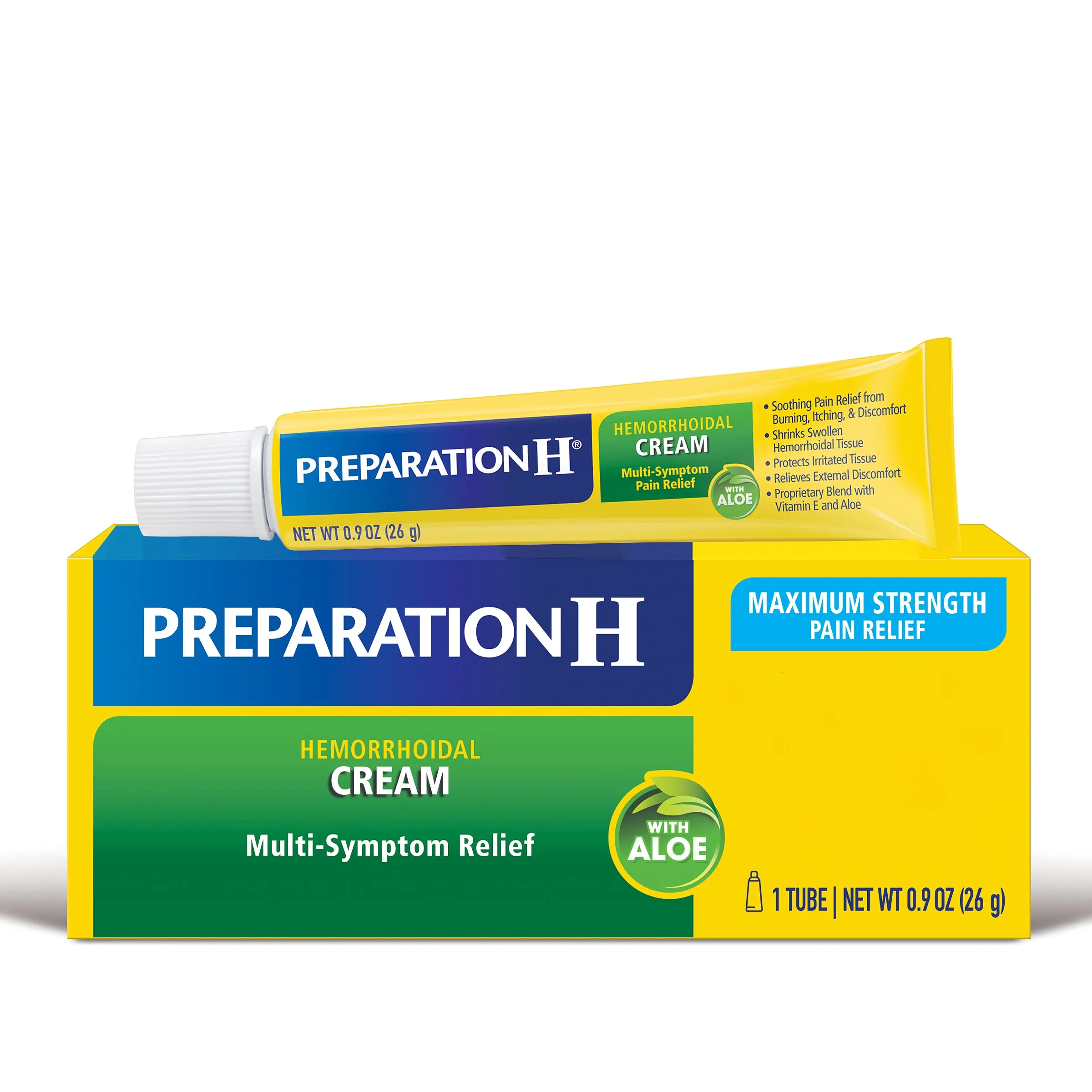 Preparation H Hemorrhoid Symptom Treatment Cream with Aloe, Maximum Strength Multi-Symptom Pain Relief (0.9 oz / 26g) - main product image
