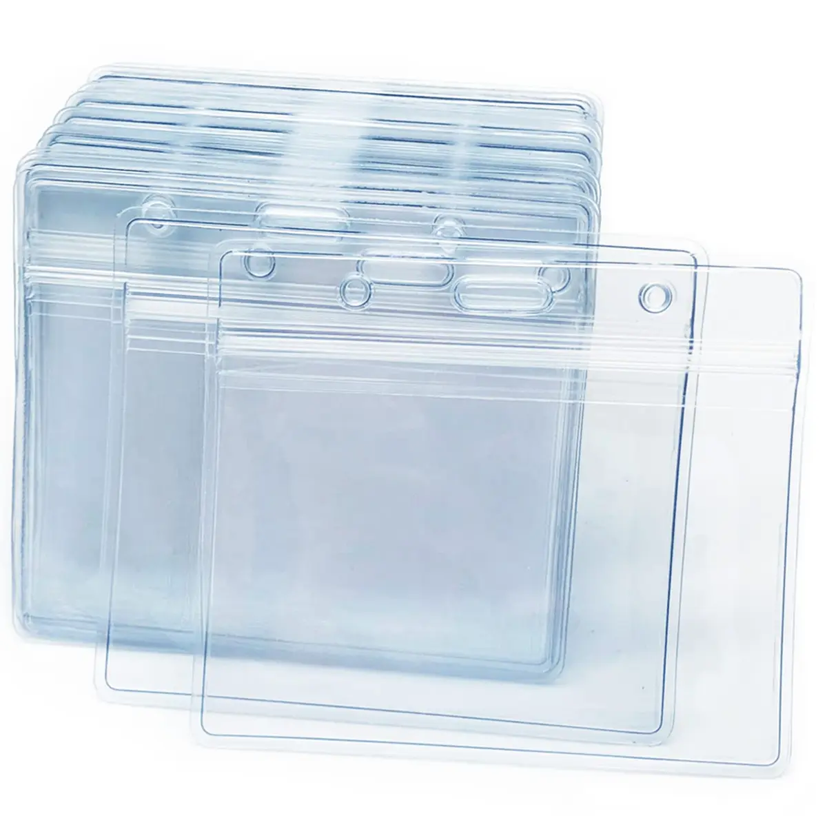 Orcielo 100 Pcs Clear Plastic Horizontal Name Badge ID Card Holders | Waterproof & Durable - main product image