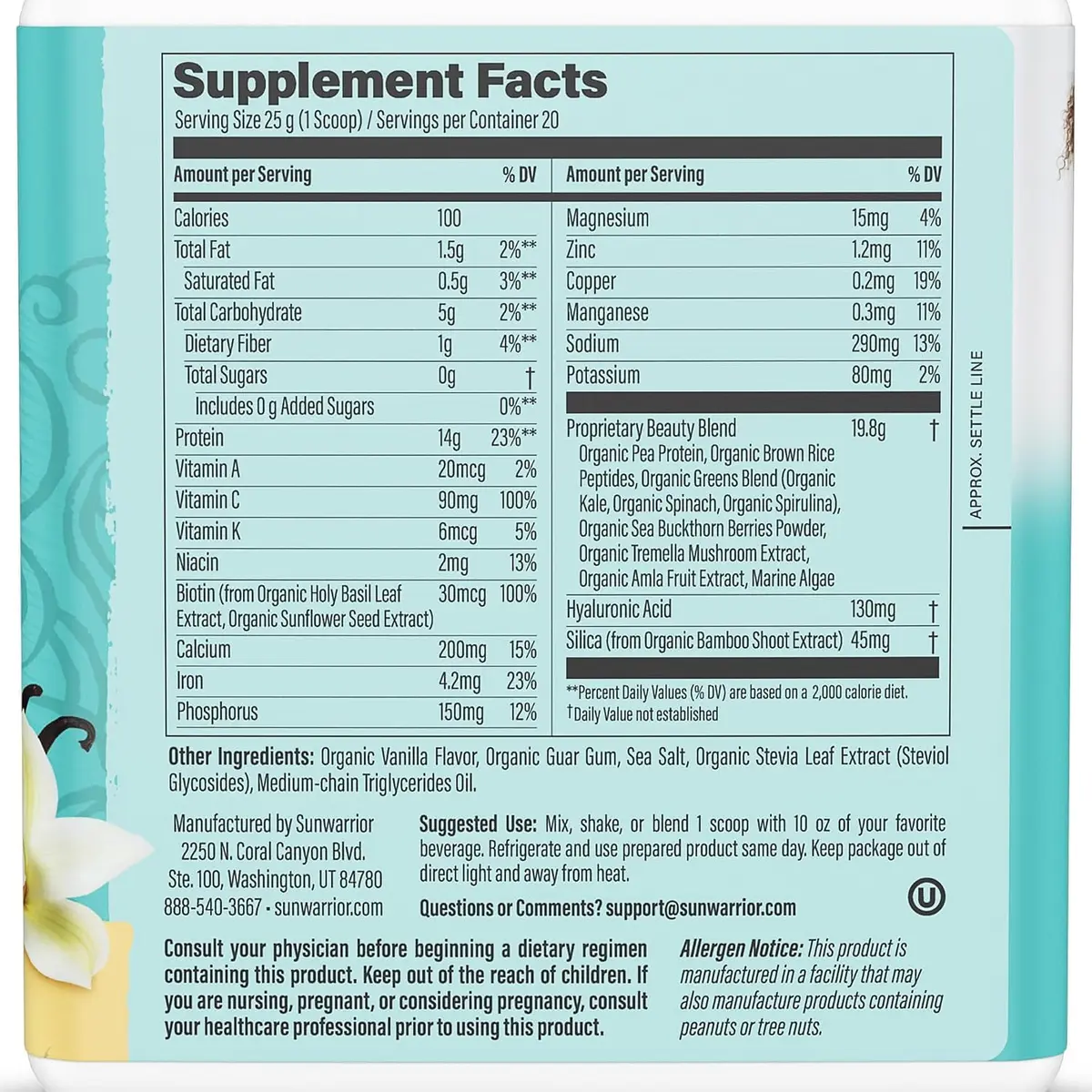 Sunwarrior Vegan Collagen Peptides with Biotin, Vanilla, 20 Servings | Plant-Based Collagen Support for Skin & Hair - view 2