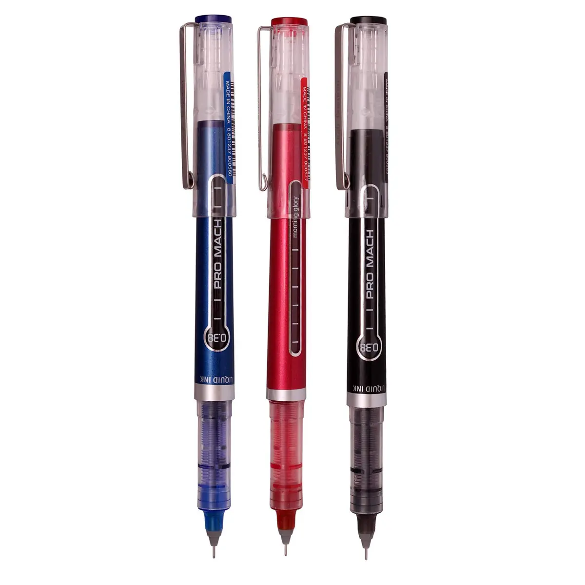 Morning Glory Pro Mach Roller Ball Pen - 0.38 mm Fine Point Tip (Pack of 3 Blue) | Smooth Ink Flow for Students & Office - main product image