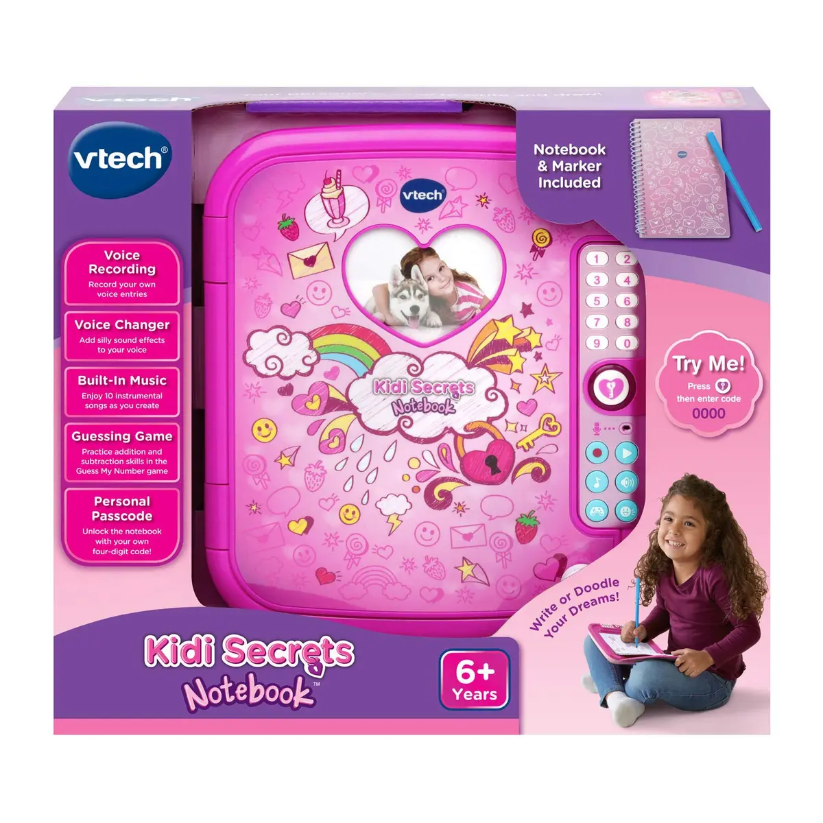 VTech Kidi Secrets Notebook, Pink | Passcode-Protected Kids Journal with Voice & Music - view 7