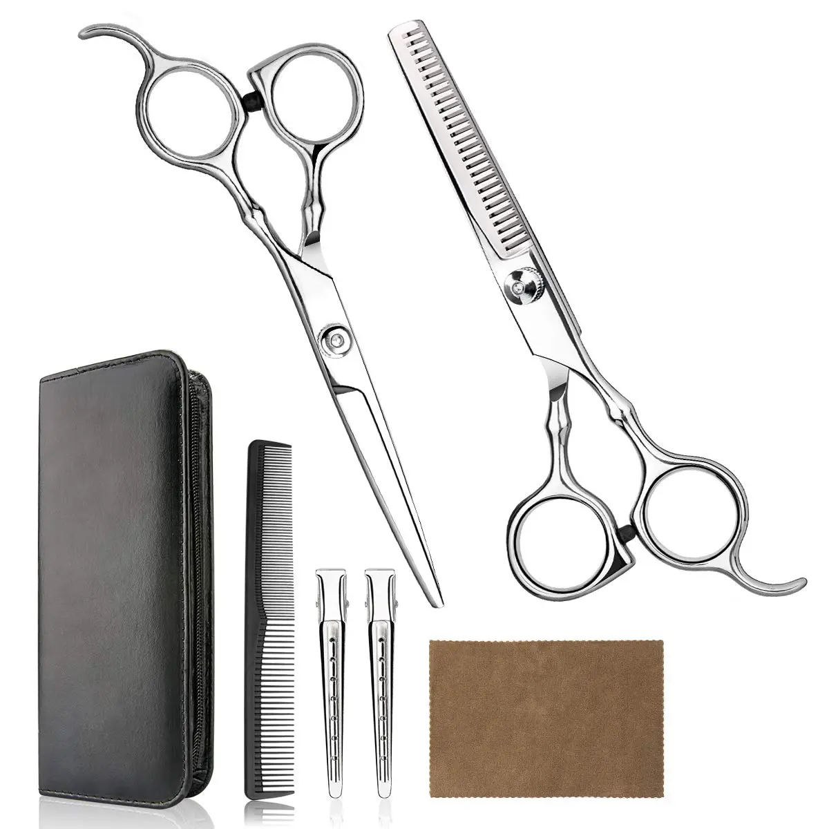 Himart Professional Hair Cutting Scissors Set with Comb and Case | 7-Piece Silver Kit for Home & Salon Use - main product image