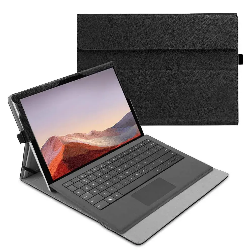 Fintie Case for 12.3 Inch Microsoft Surface Pro 7+/7/6/5/4/3 Tablet | Black, Synthetic Leather, Built-in Kickstand - main product image