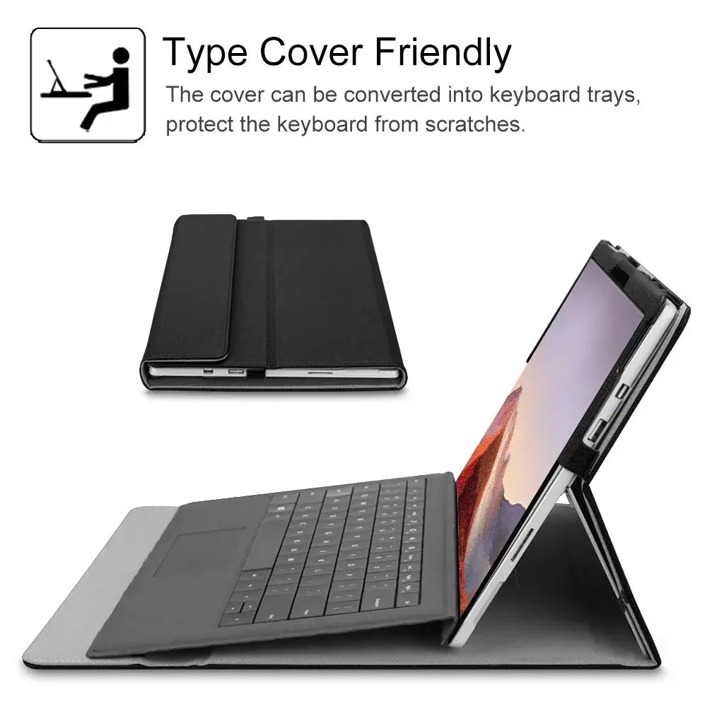 Fintie Case for 12.3 Inch Microsoft Surface Pro 7+/7/6/5/4/3 Tablet | Black, Synthetic Leather, Built-in Kickstand - view 5