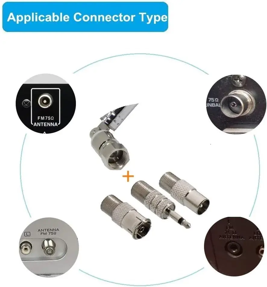 Ancable Indoor FM Telescopic Antenna 75 Ohm F Type Male Plug Connector with Adapter, 10 Extension Sections | Improves FM Reception - view 2