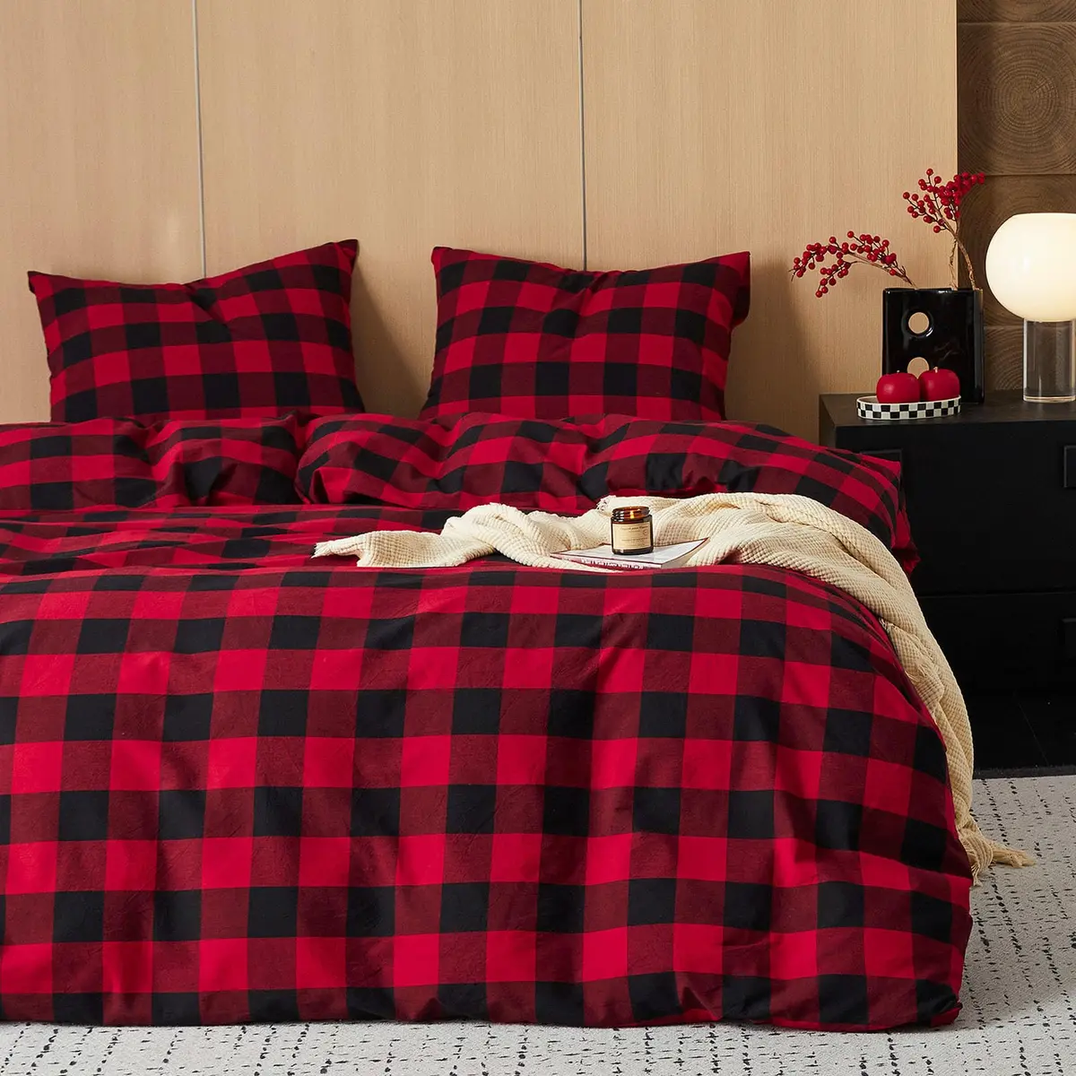 Wake In Cloud Gingham Cotton Duvet Cover Set, Queen Size | Farmhouse Plaid Design, 100% Washed Cotton, Easy Care - main product image