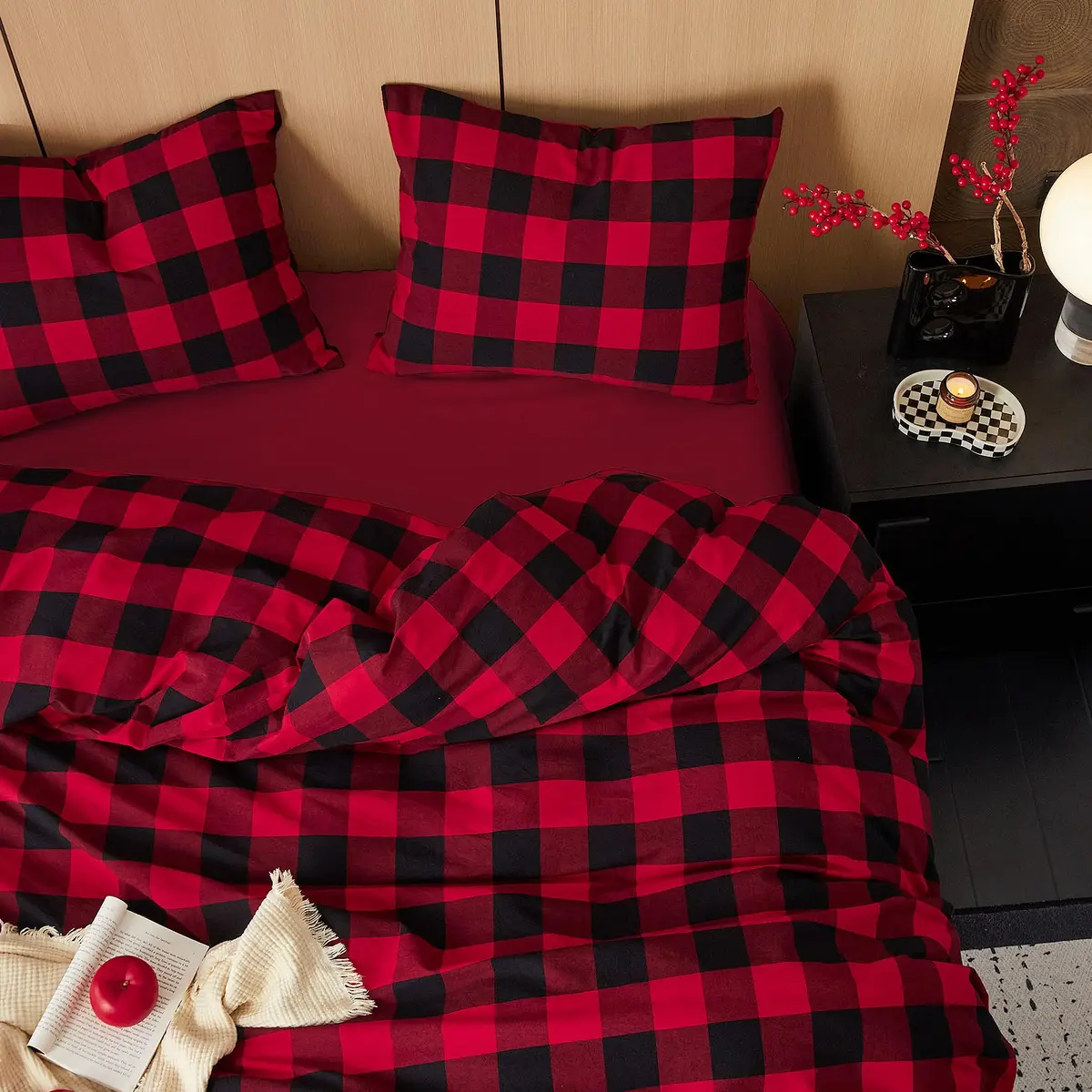 Wake In Cloud Gingham Cotton Duvet Cover Set, Queen Size | Farmhouse Plaid Design, 100% Washed Cotton, Easy Care - view 5