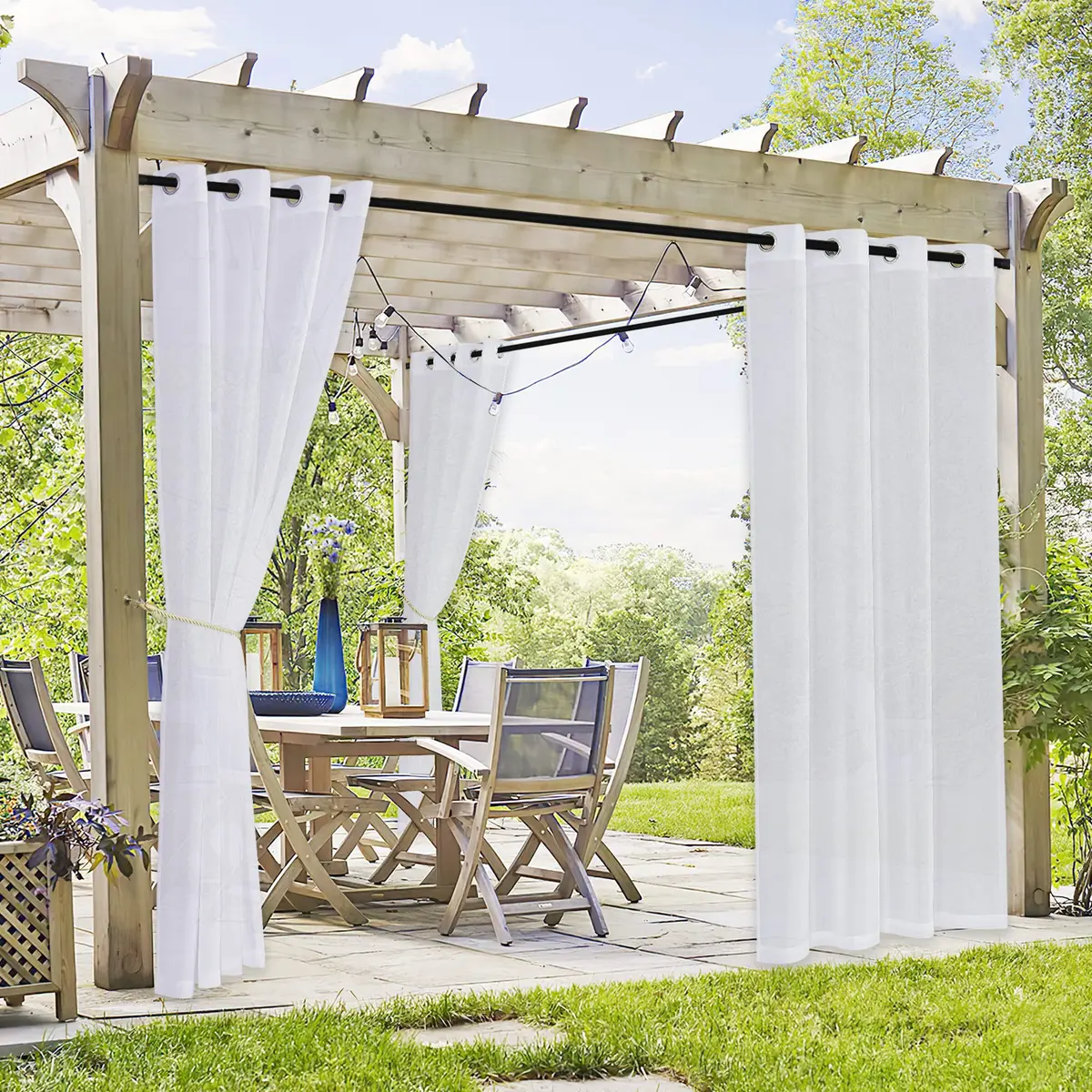 RYB HOME Sheer Outdoor Curtains 54"x108" | Linen Look, Waterproof Privacy, 2 Panels - main product image