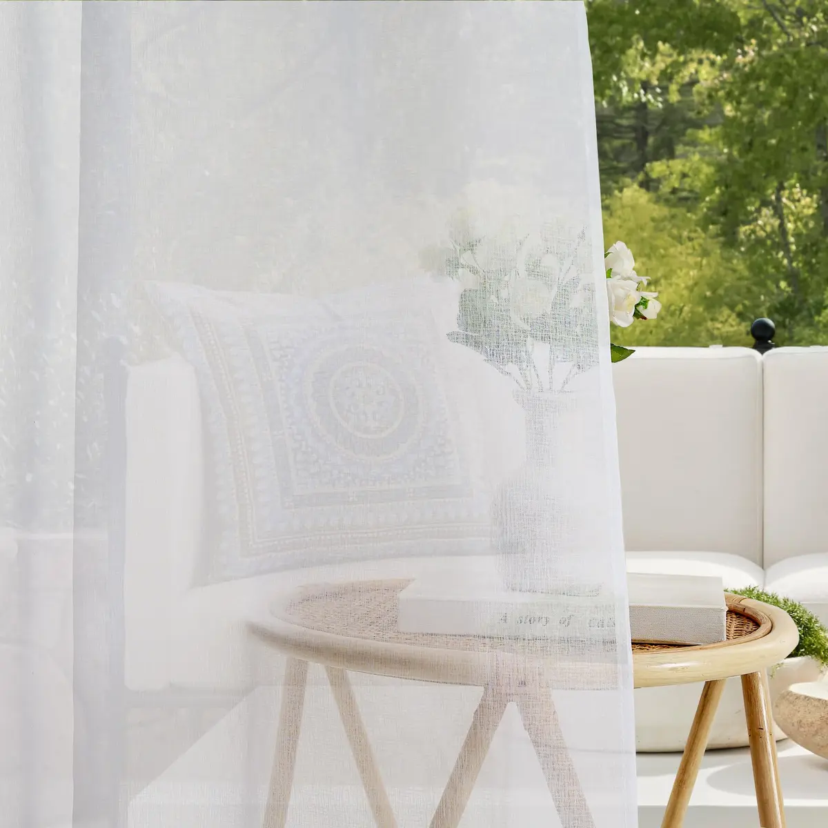 RYB HOME Sheer Outdoor Curtains 54"x108" | Linen Look, Waterproof Privacy, 2 Panels - view 5