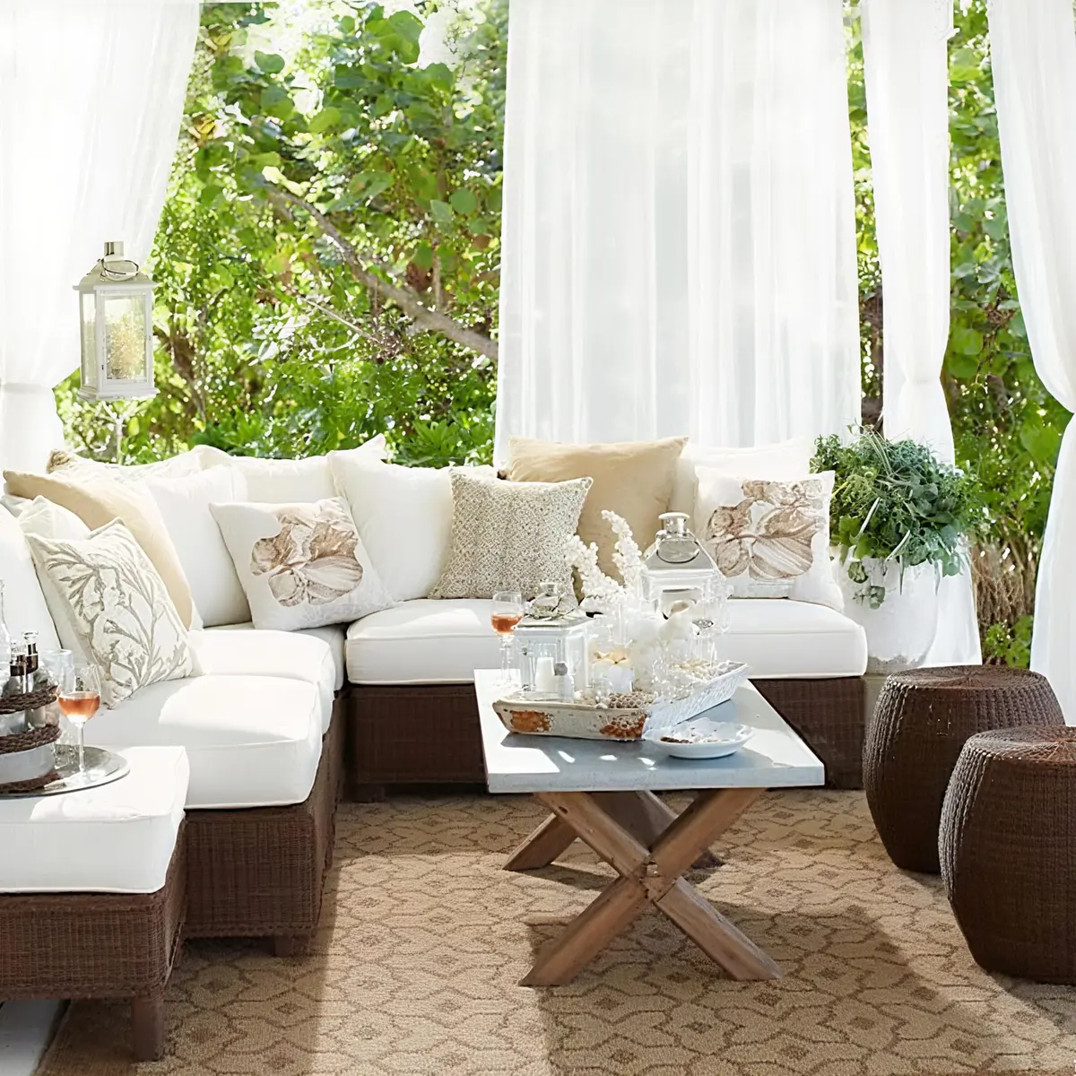 RYB HOME Sheer Outdoor Curtains 54"x108" | Linen Look, Waterproof Privacy, 2 Panels - view 2