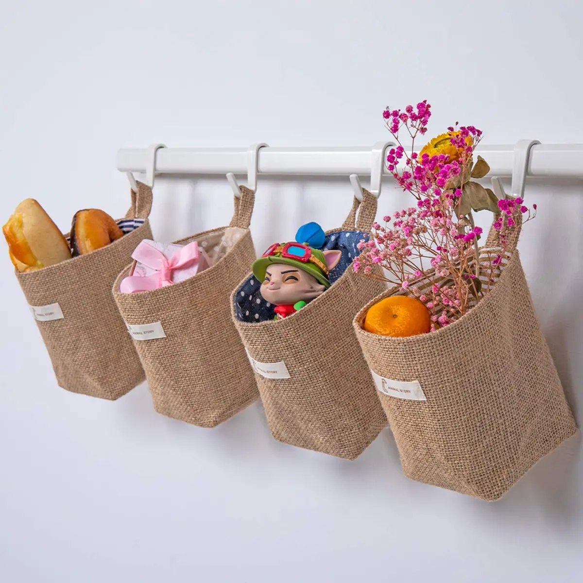 sansheng 4 Pack Wall Hanging Storage Bags Foldable Linen Organizer (3.93 x 3.93 x 5.31 inches) | Washable & Convenient - view 3