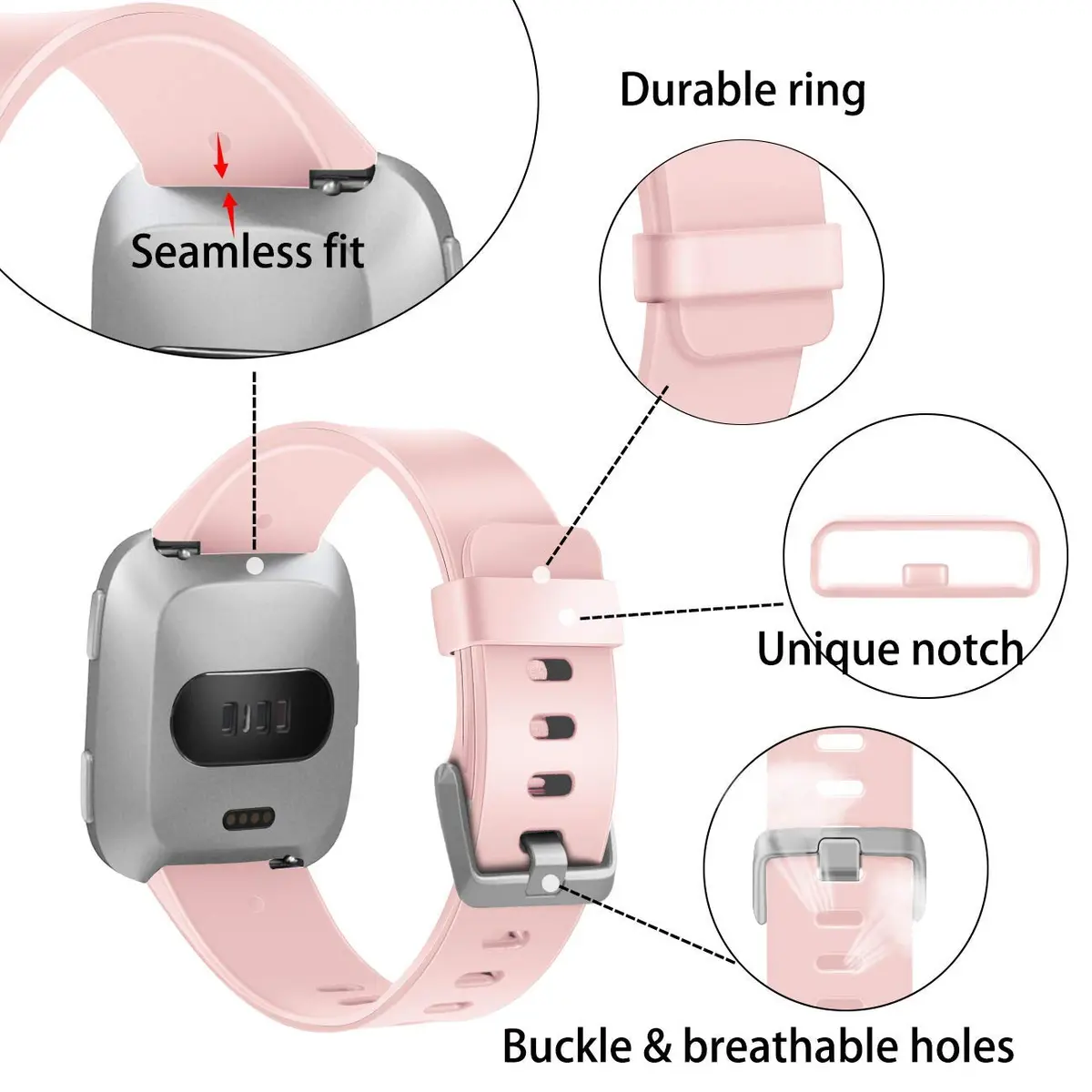 Wepro Sport Bands Compatible with Fitbit Versa 2, Versa Lite, Versa (Small, Pink Sand) | Soft Silicone Replacement Strap - view 5