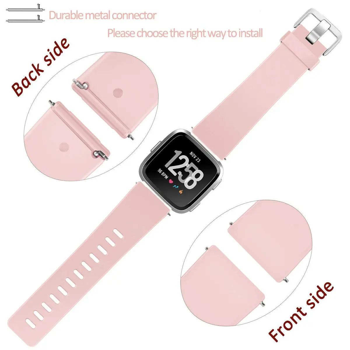 Wepro Sport Bands Compatible with Fitbit Versa 2, Versa Lite, Versa (Small, Pink Sand) | Soft Silicone Replacement Strap - view 6