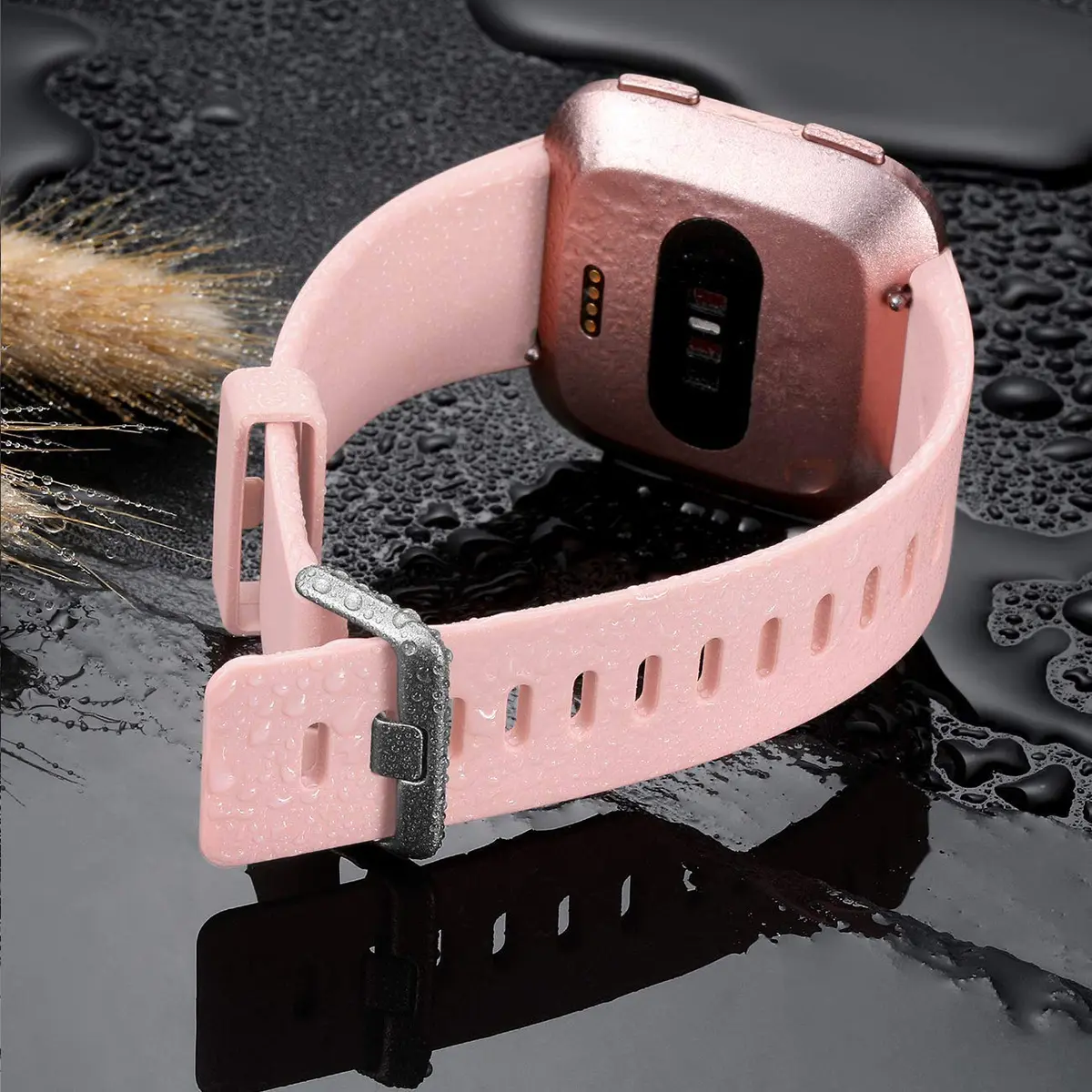 Wepro Sport Bands Compatible with Fitbit Versa 2, Versa Lite, Versa (Small, Pink Sand) | Soft Silicone Replacement Strap - view 4