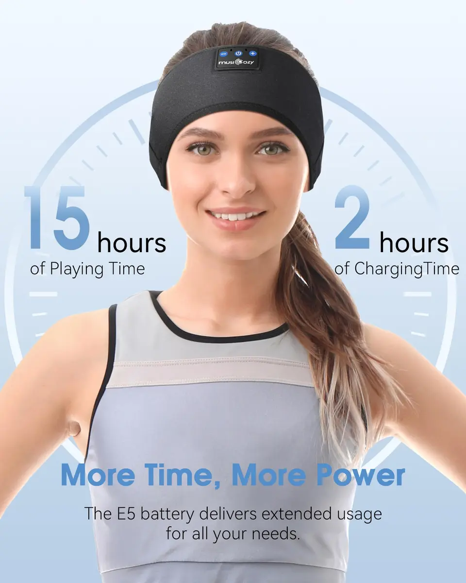 MUSICOZY Bluetooth Sleep Headphones Headband with Built-in Mic | Dark Black, 20m Range - view 4