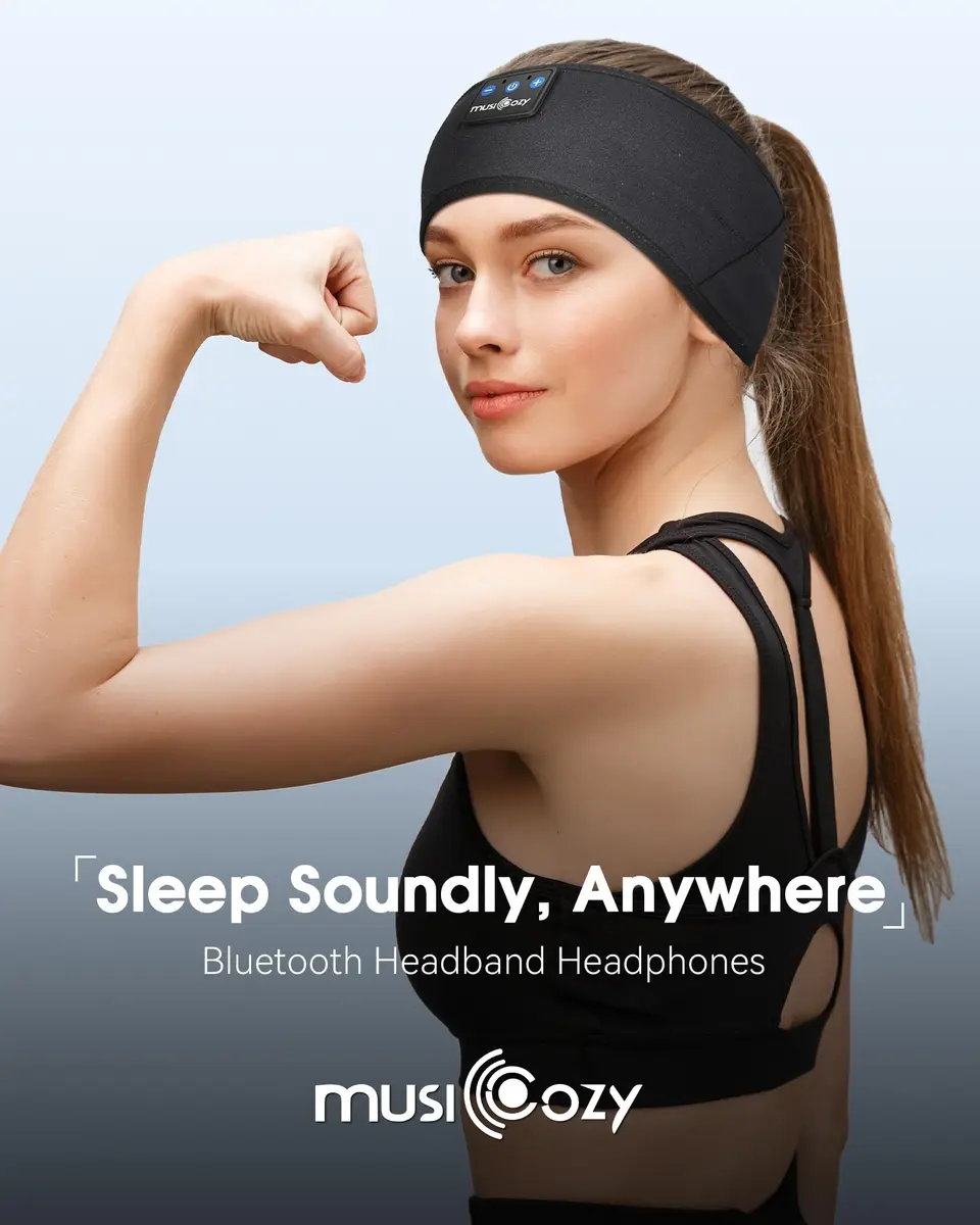 MUSICOZY Bluetooth Sleep Headphones Headband with Built-in Mic | Dark Black, 20m Range - view 3