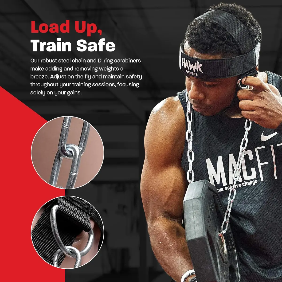 Hawk Sports Neck Workout Harness with Steel Chain for Weightlifting, Black | Supports up to 150 lbs - view 5