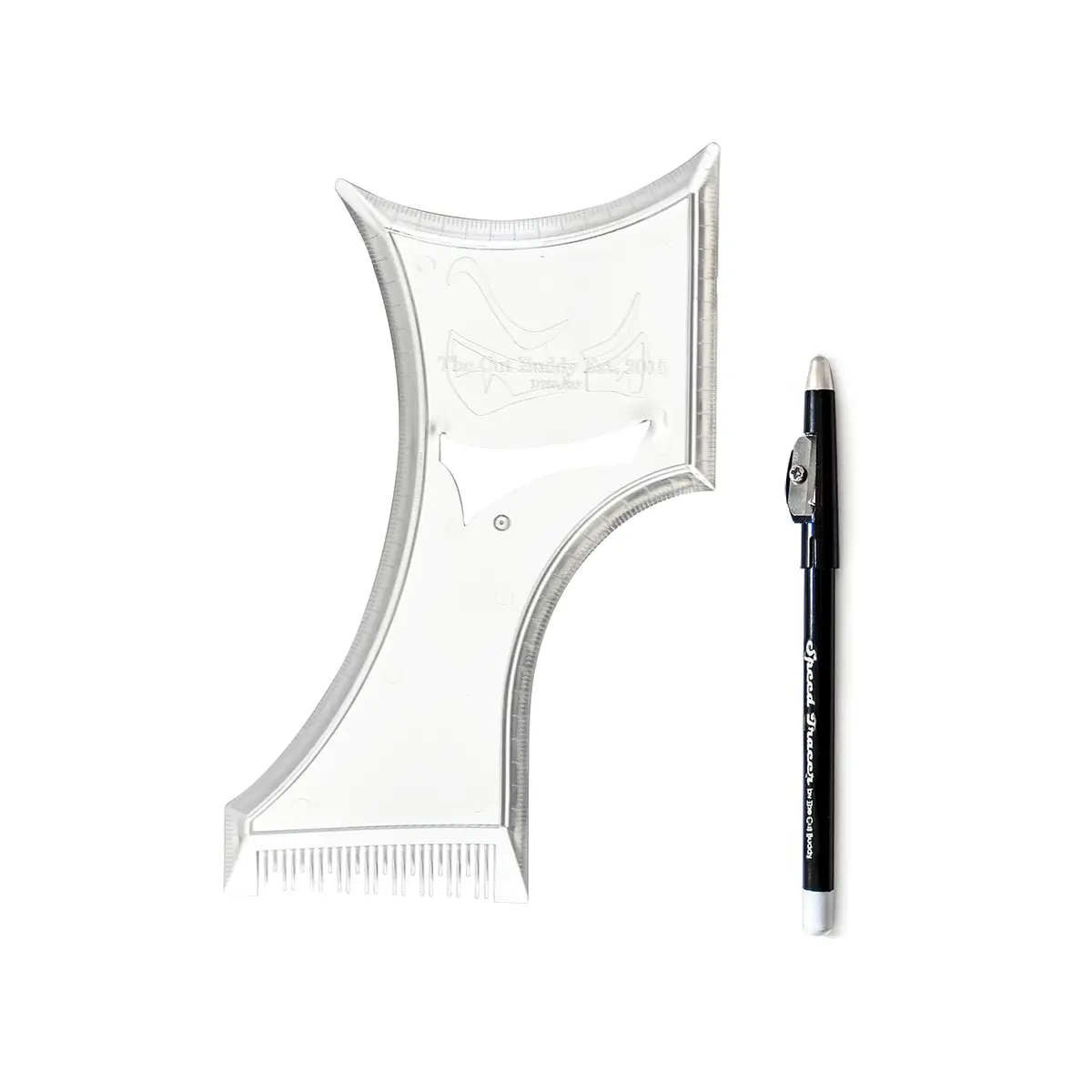 The Cut Buddy PLUS Beard Shaping Tool Clear Template with Built-in Comb and Bonus Pencil | Designed for Larger Heads - main product image