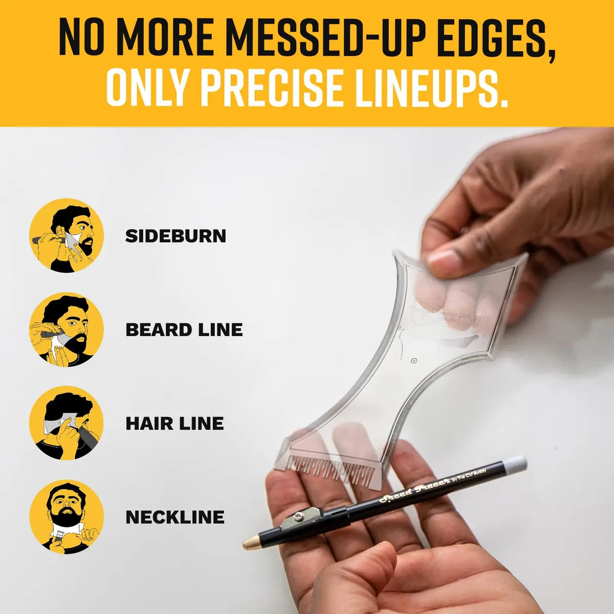 The Cut Buddy PLUS Beard Shaping Tool Clear Template with Built-in Comb and Bonus Pencil | Designed for Larger Heads - view 4