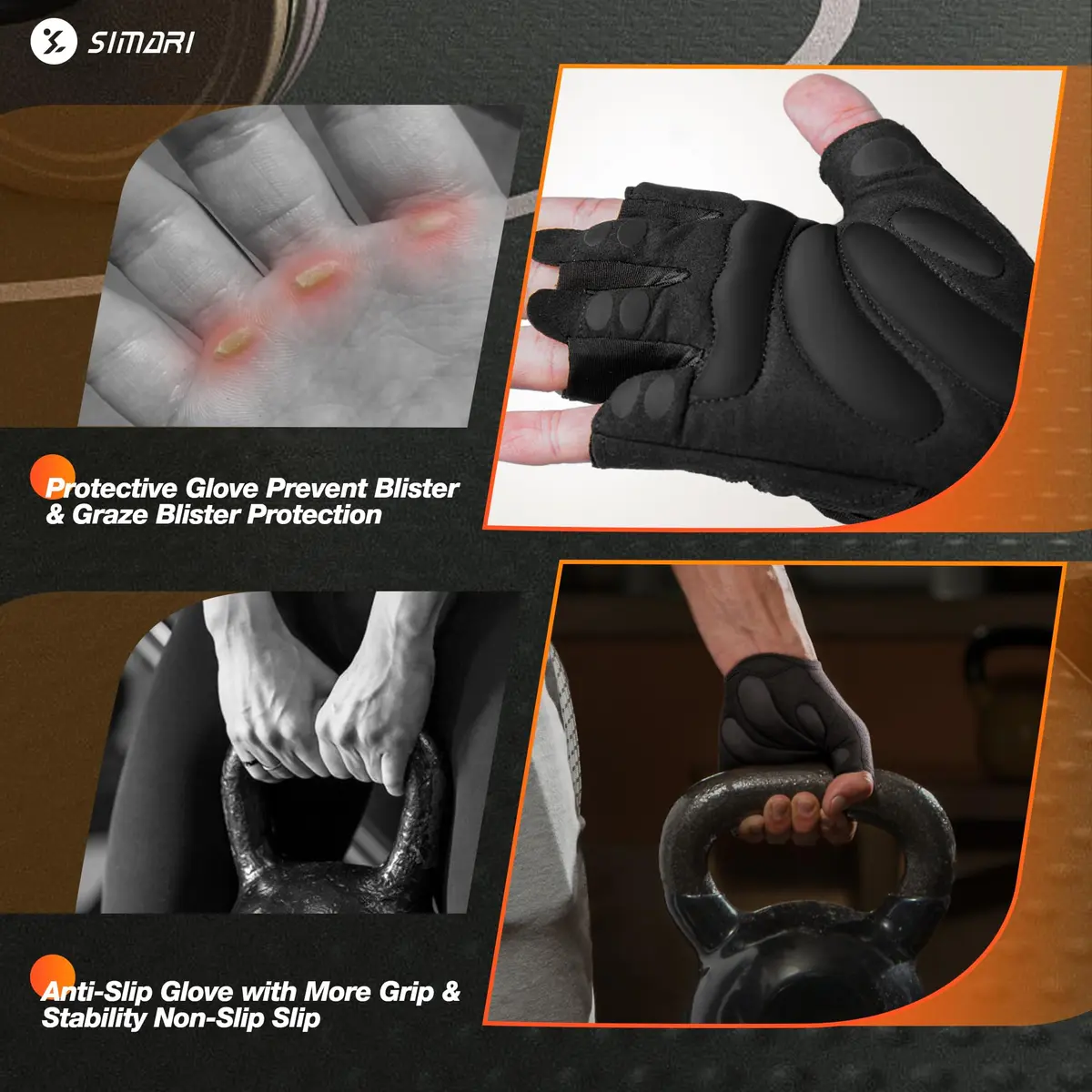 SIMARI Breathable Workout Gloves for Men and Women | Padded Weight Lifting Gloves with Great Grip, Full Palm Protection - view 3