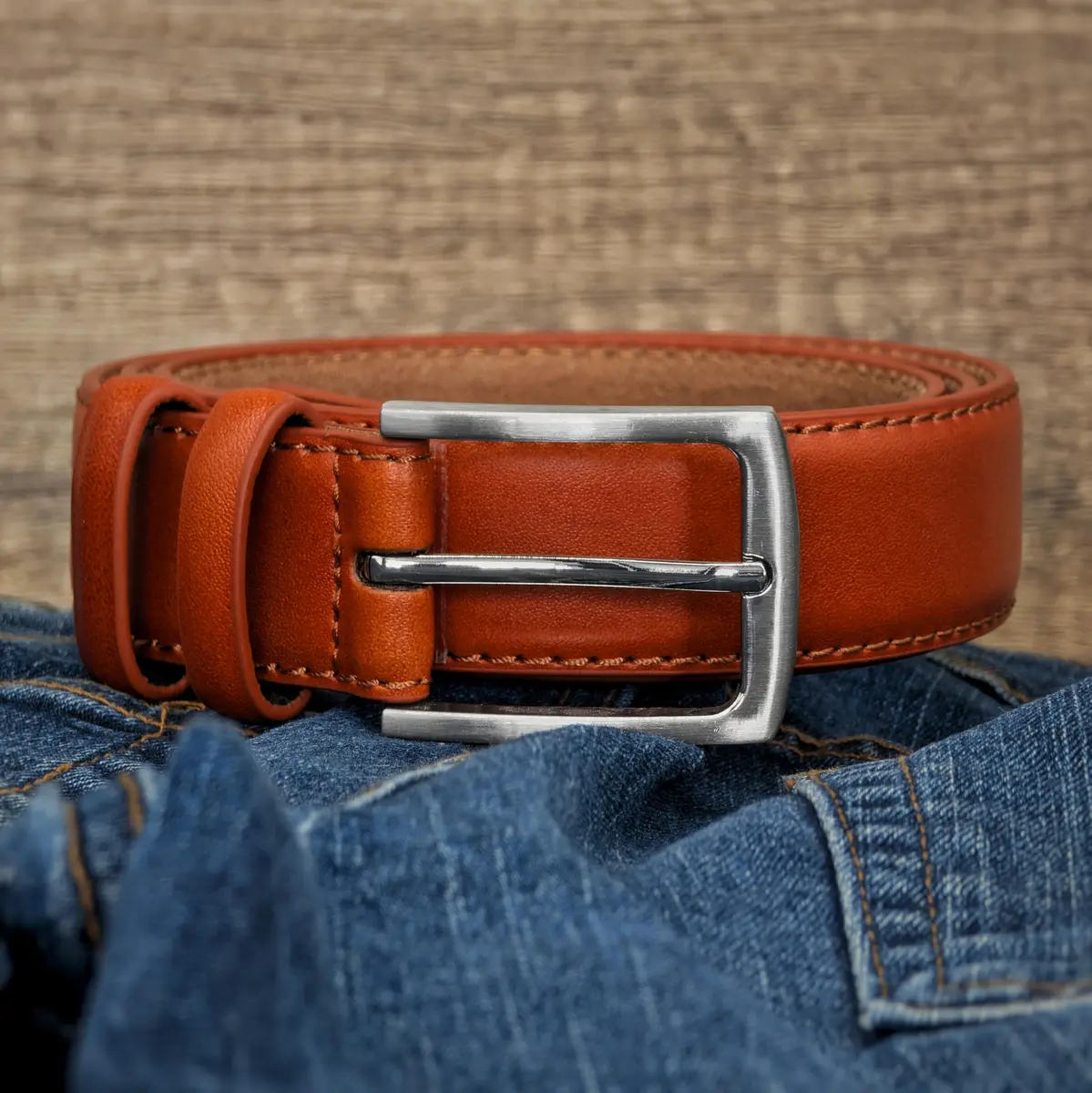Ashford Ridge Mens 33mm Double Loop Leather Belt -Tan Large | Classic Suit & Jeans Belt - view 6