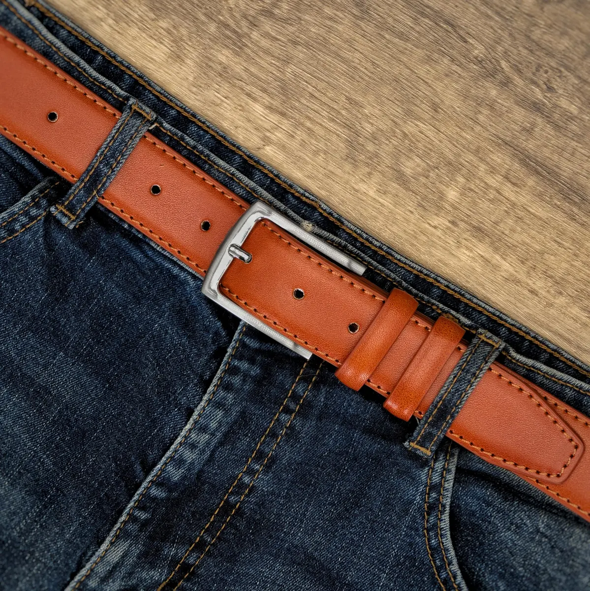Ashford Ridge Mens 33mm Double Loop Leather Belt -Tan Large | Classic Suit & Jeans Belt - view 8