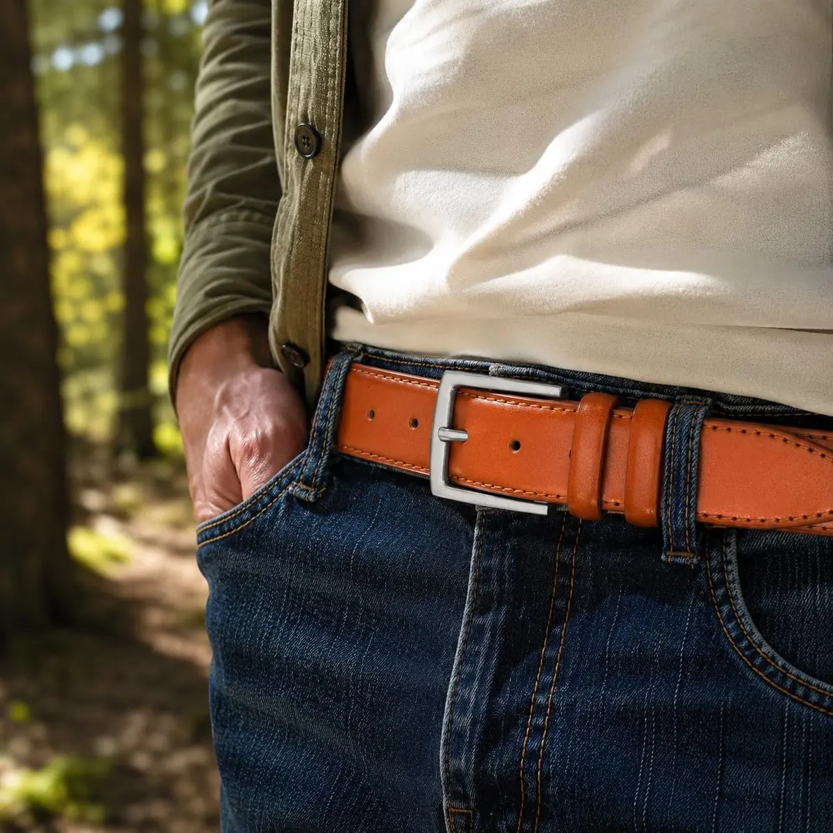 Ashford Ridge Mens 33mm Double Loop Leather Belt -Tan Large | Classic Suit & Jeans Belt - view 4
