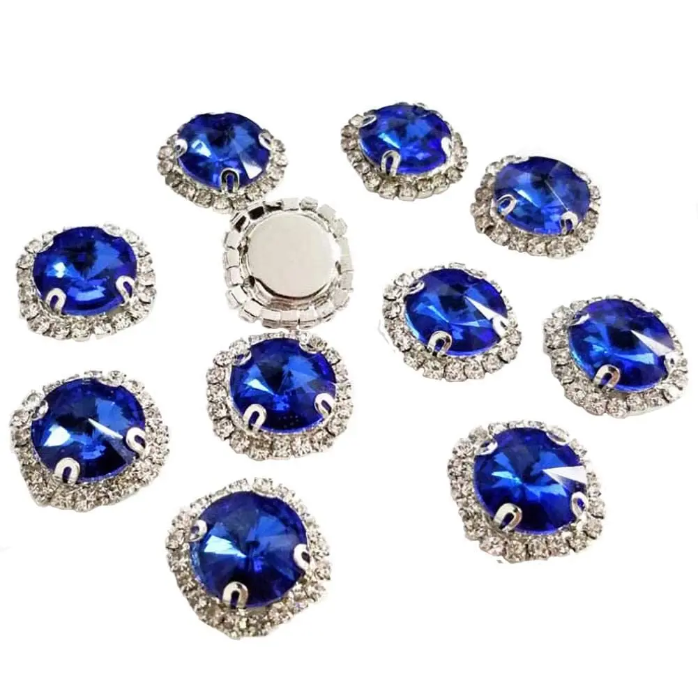 Jyukan Flat Back Rhinestones Buttons 14mm | Sew On Crystals for Clothing & Wedding - main product image