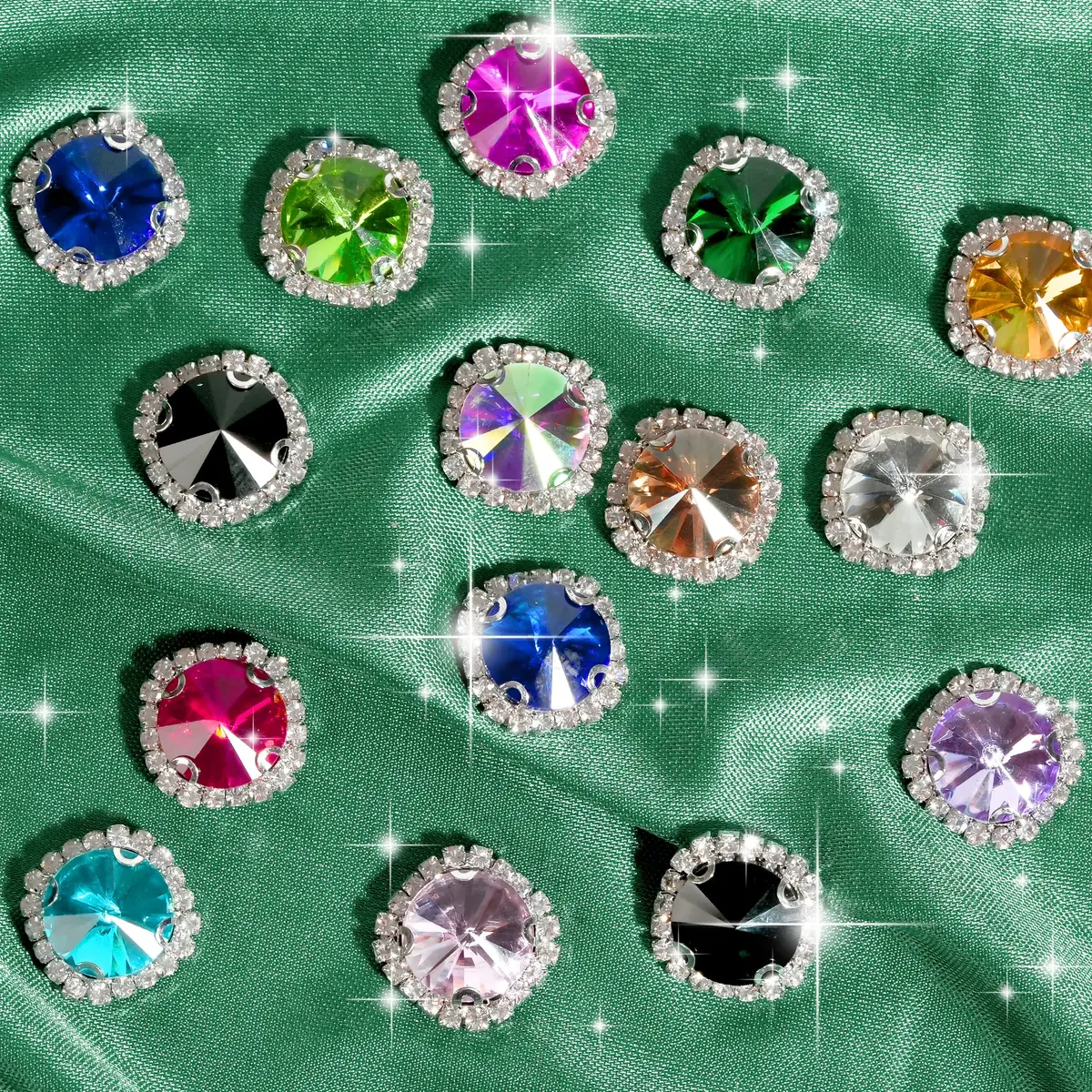 Jyukan Flat Back Rhinestones Buttons 14mm | Sew On Crystals for Clothing & Wedding - view 7