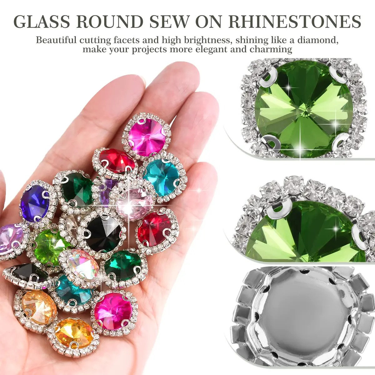 Jyukan Flat Back Rhinestones Buttons 14mm | Sew On Crystals for Clothing & Wedding - view 3