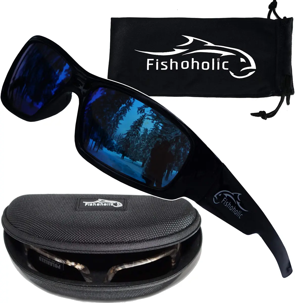 Fishoholic Polarized Fishing Sunglasses Blue Mirror Lens 120mm Arm | UV400 Protection - main product image