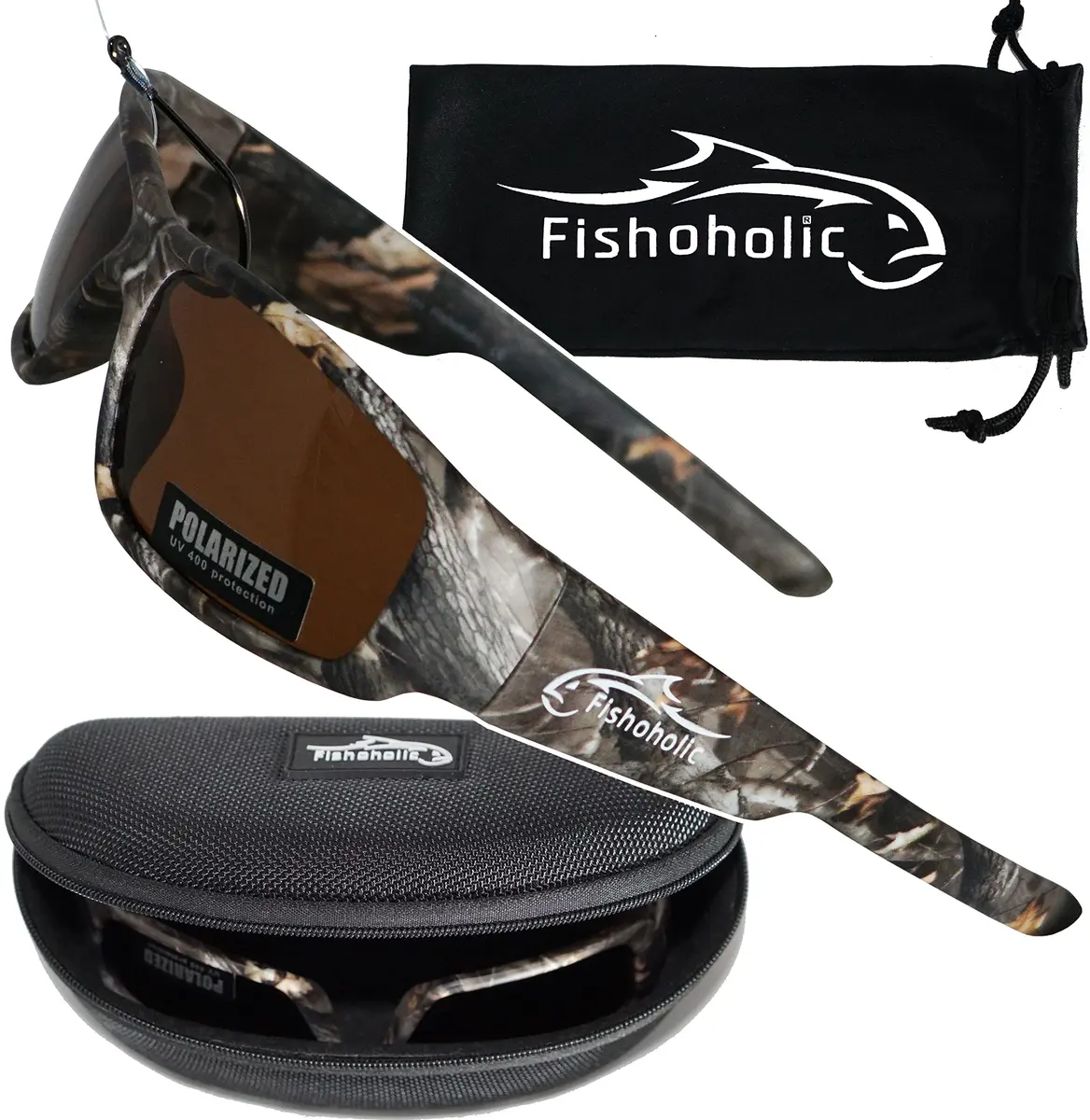 Fishoholic Polarized Fishing Sunglasses Camo Frame Amber Lens 59mm (2.375" Lens Width) | UV400 Protection - view 3